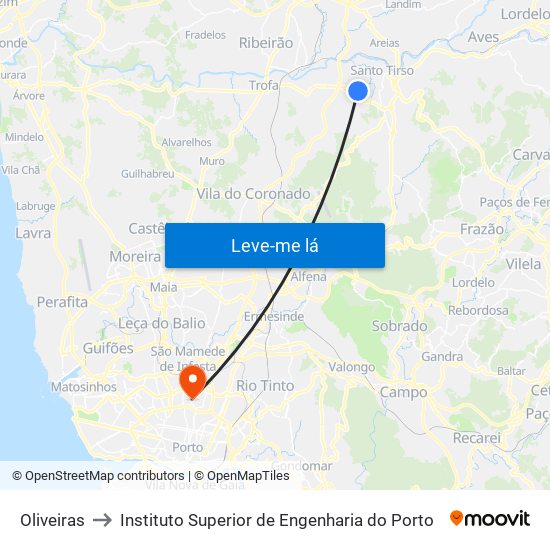 Oliveiras to Instituto Superior de Engenharia do Porto map