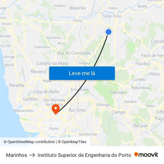 Marinhos to Instituto Superior de Engenharia do Porto map