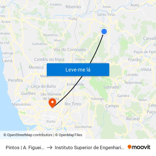 Pintos | A. Figueiredo 3 to Instituto Superior de Engenharia do Porto map