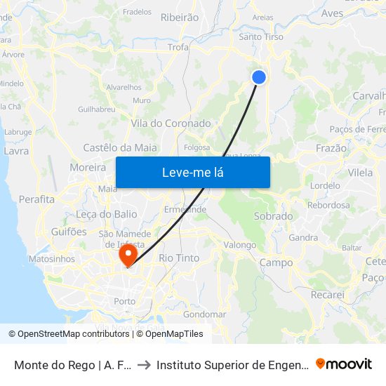 Monte do Rego | A. Figueiredo 2 to Instituto Superior de Engenharia do Porto map