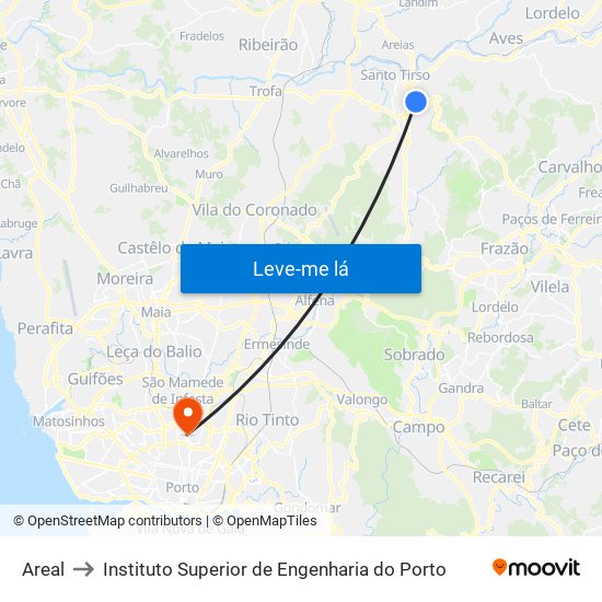 Areal to Instituto Superior de Engenharia do Porto map