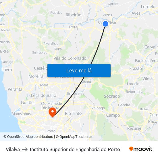 Vilalva to Instituto Superior de Engenharia do Porto map