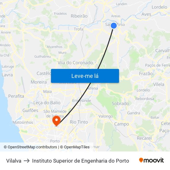 Vilalva to Instituto Superior de Engenharia do Porto map