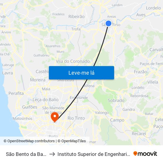 São Bento da Batalha 1 to Instituto Superior de Engenharia do Porto map