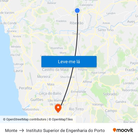 Monte to Instituto Superior de Engenharia do Porto map