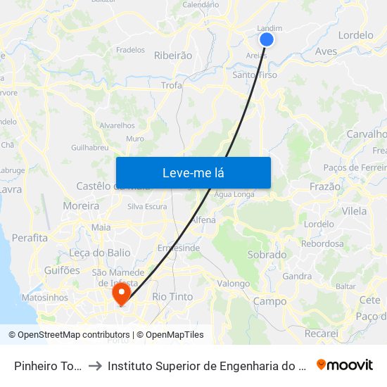 Pinheiro Torto to Instituto Superior de Engenharia do Porto map