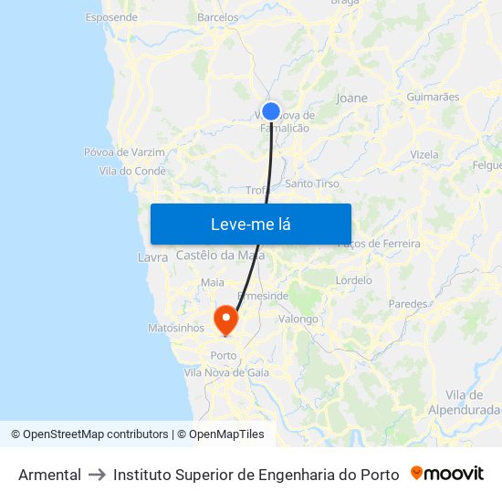 Armental to Instituto Superior de Engenharia do Porto map