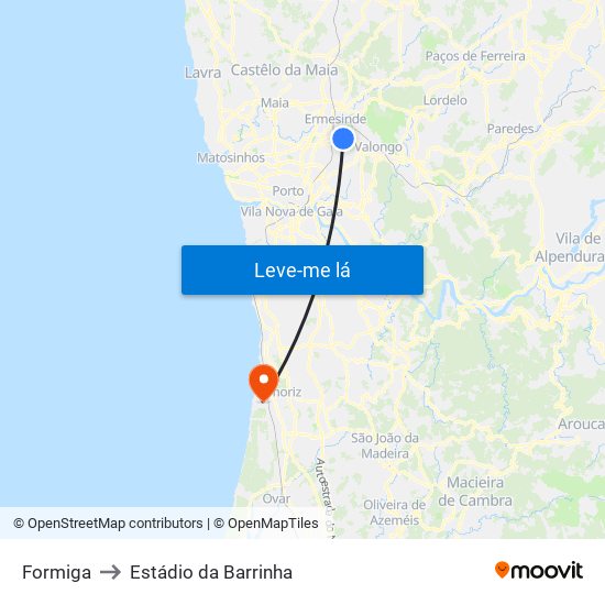 Formiga to Estádio da Barrinha map