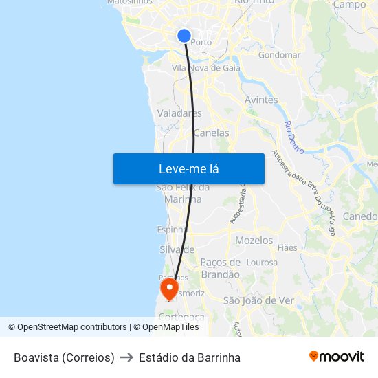 Boavista (Correios) to Estádio da Barrinha map