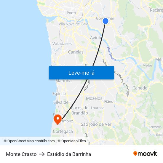 Monte Crasto to Estádio da Barrinha map