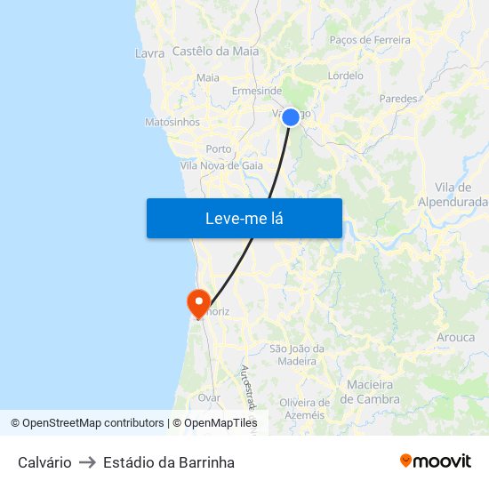 Calvário to Estádio da Barrinha map