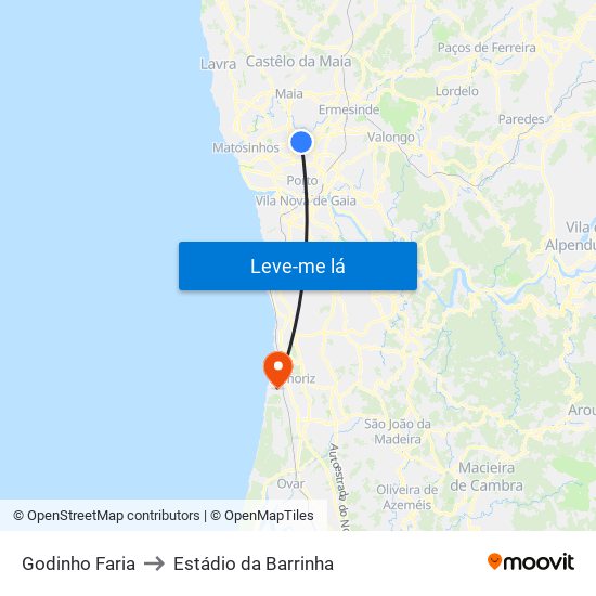 Godinho Faria to Estádio da Barrinha map