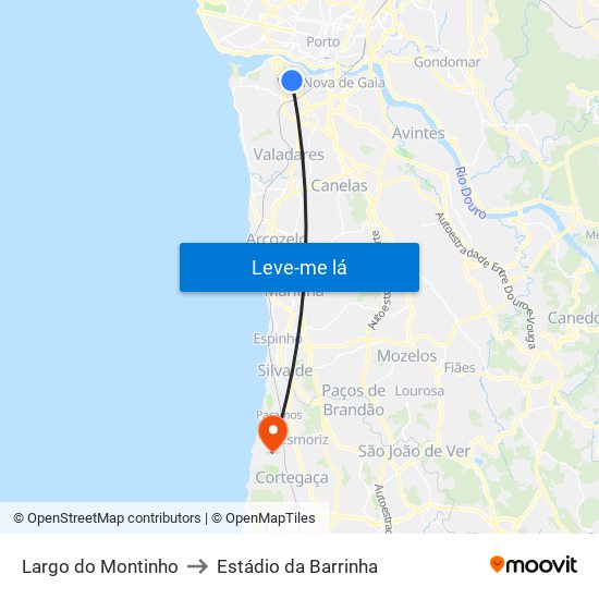 Largo do Montinho to Estádio da Barrinha map