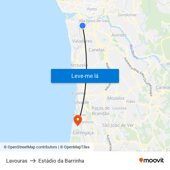 Lavouras to Estádio da Barrinha map