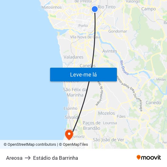 Areosa to Estádio da Barrinha map