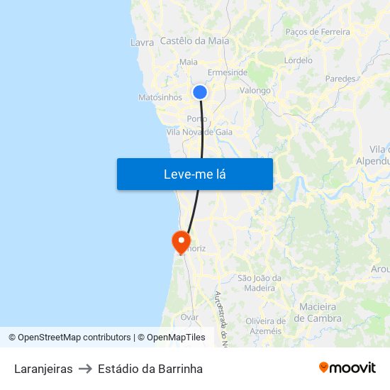 Laranjeiras to Estádio da Barrinha map