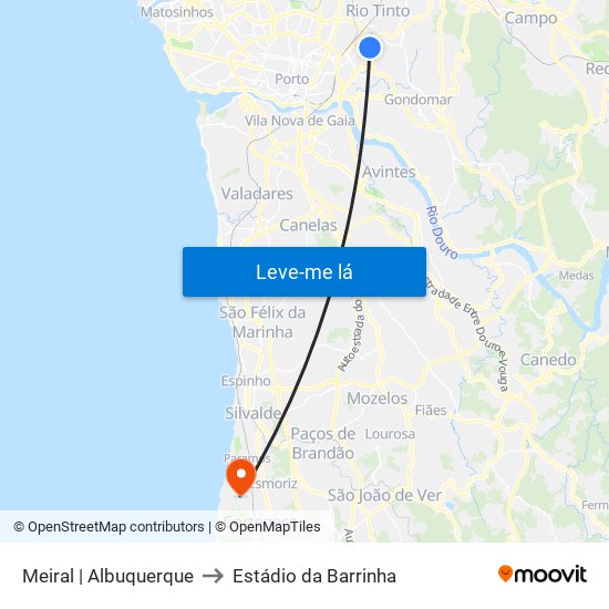 Meiral | Albuquerque to Estádio da Barrinha map