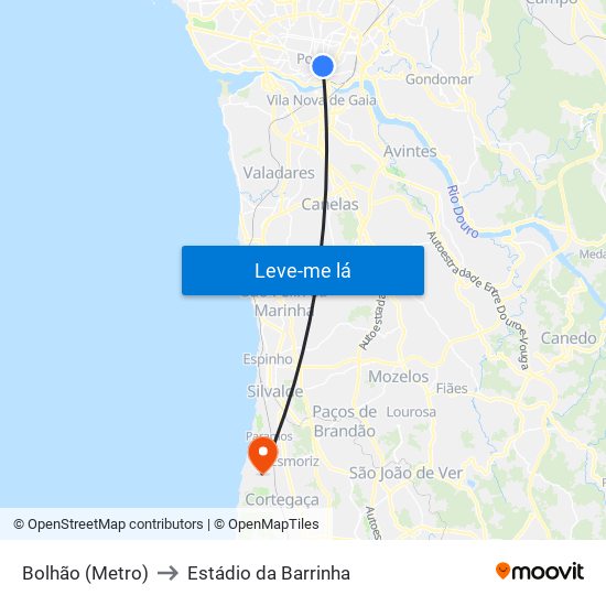Bolhão (Metro) to Estádio da Barrinha map