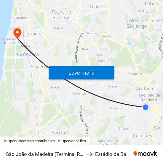 São João da Madeira (Terminal Rodoviário) to Estádio da Barrinha map