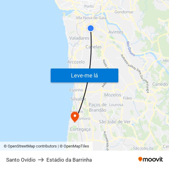Santo Ovídio to Estádio da Barrinha map