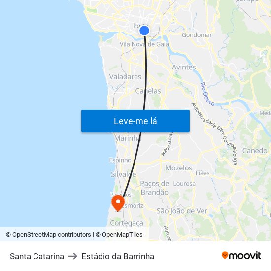 Santa Catarina to Estádio da Barrinha map