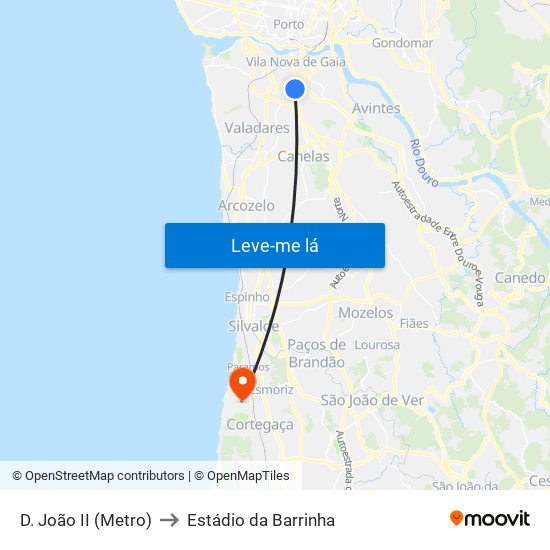 D. João II (Metro) to Estádio da Barrinha map
