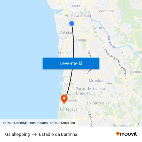 Gaiahopping to Estádio da Barrinha map
