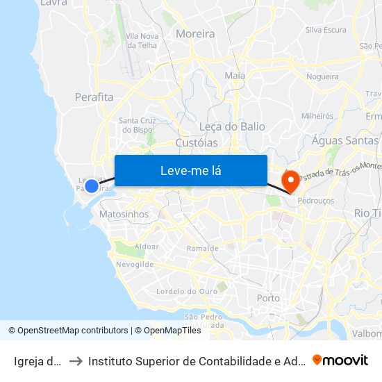 Igreja de Leça to Instituto Superior de Contabilidade e Administração do Porto map