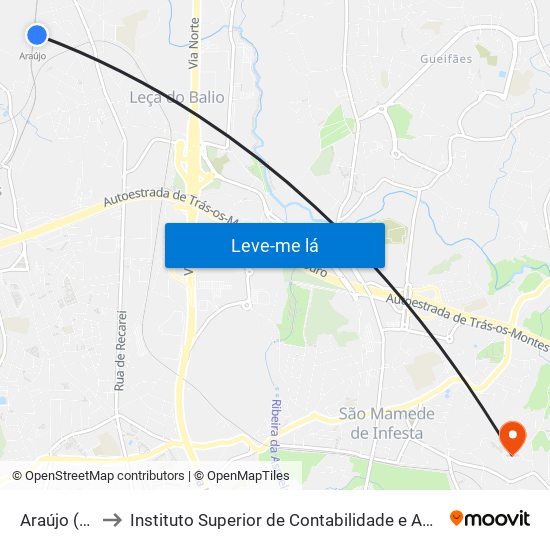 Araújo (Metro) to Instituto Superior de Contabilidade e Administração do Porto map