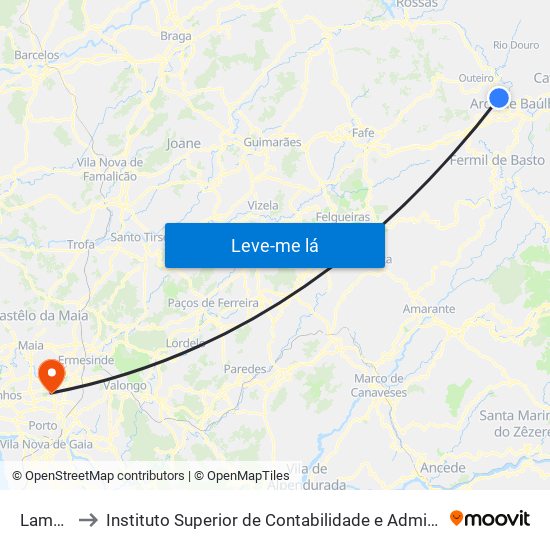Lameiros to Instituto Superior de Contabilidade e Administração do Porto map