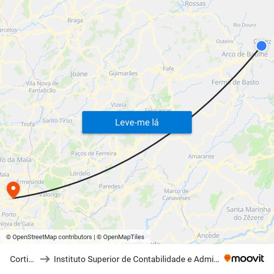 Cortinhas to Instituto Superior de Contabilidade e Administração do Porto map