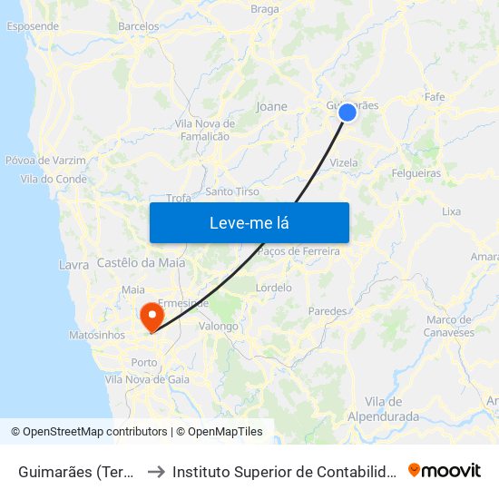 Guimarães (Terminal Rodoviário) to Instituto Superior de Contabilidade e Administração do Porto map