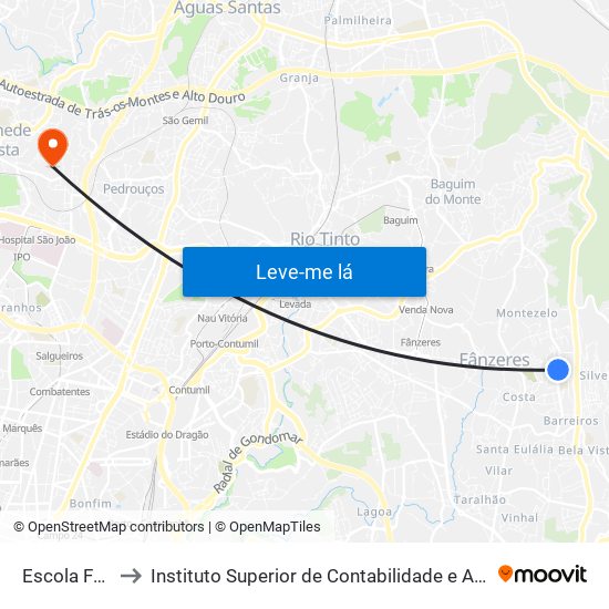 Escola Fânzeres to Instituto Superior de Contabilidade e Administração do Porto map