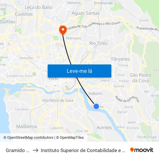 Gramido (Passal) to Instituto Superior de Contabilidade e Administração do Porto map