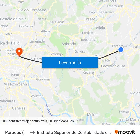 Paredes (Estação) to Instituto Superior de Contabilidade e Administração do Porto map