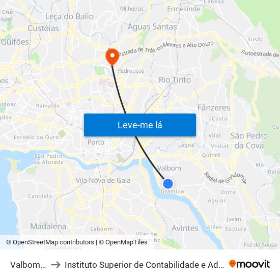 Valbom Igreja to Instituto Superior de Contabilidade e Administração do Porto map