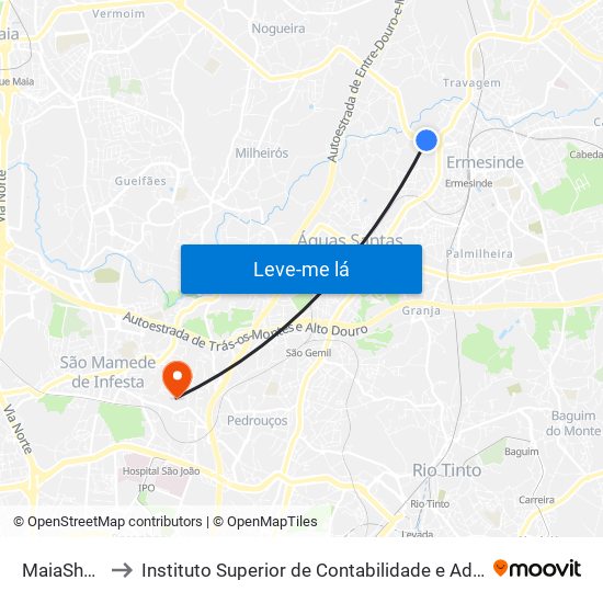 MaiaShopping to Instituto Superior de Contabilidade e Administração do Porto map