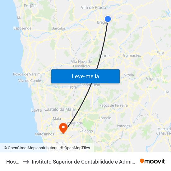 Hospital to Instituto Superior de Contabilidade e Administração do Porto map