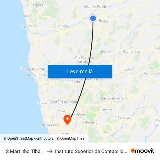 S Martinho Tibães (Cruzamento) to Instituto Superior de Contabilidade e Administração do Porto map
