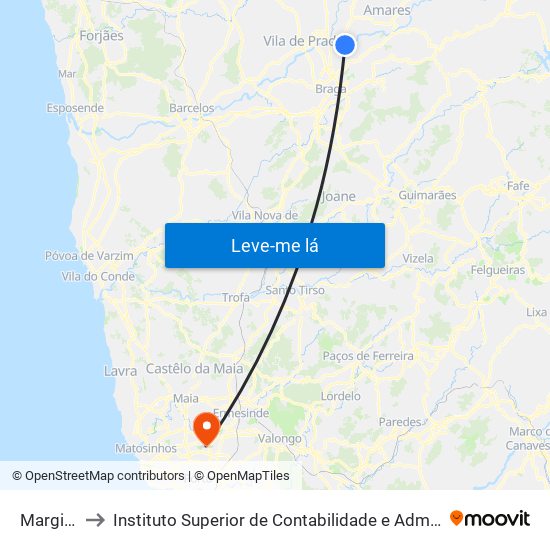 Marginal V to Instituto Superior de Contabilidade e Administração do Porto map