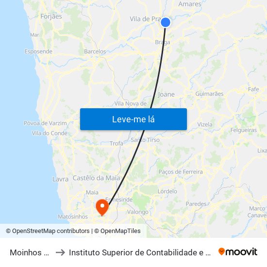 Moinhos (Capela) to Instituto Superior de Contabilidade e Administração do Porto map