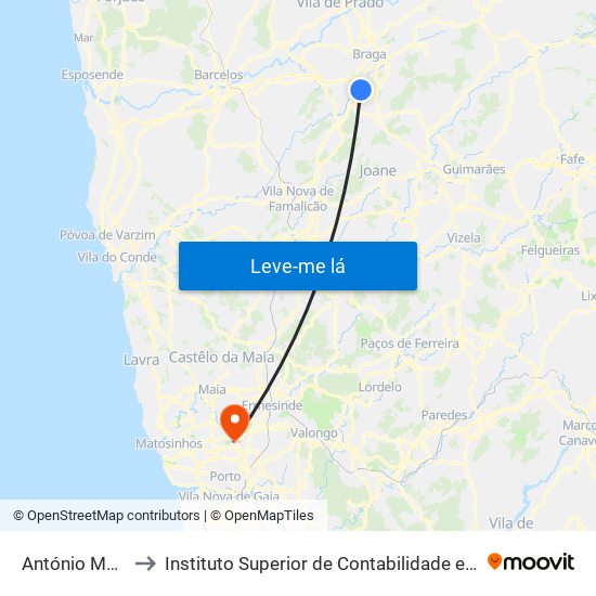 António Meira Braga to Instituto Superior de Contabilidade e Administração do Porto map