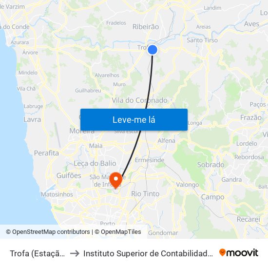 Trofa (Interface) to Instituto Superior de Contabilidade e Administração do Porto map