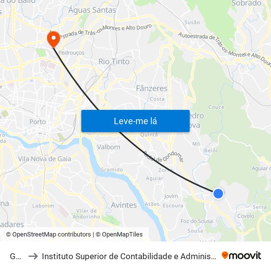 Gens to Instituto Superior de Contabilidade e Administração do Porto map