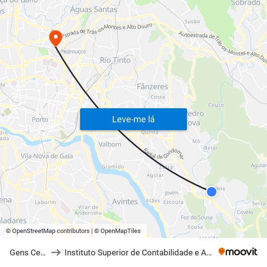 Gens Cemitério to Instituto Superior de Contabilidade e Administração do Porto map