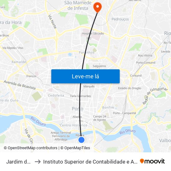 Jardim do Morro to Instituto Superior de Contabilidade e Administração do Porto map