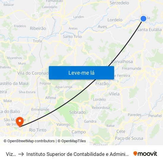 Vizela to Instituto Superior de Contabilidade e Administração do Porto map