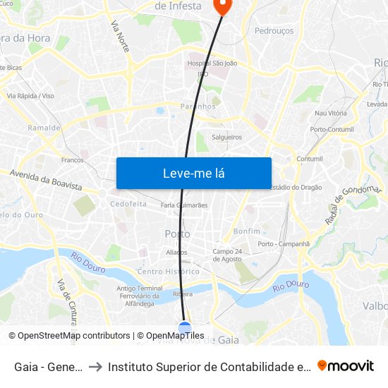 Gaia - General Torres to Instituto Superior de Contabilidade e Administração do Porto map