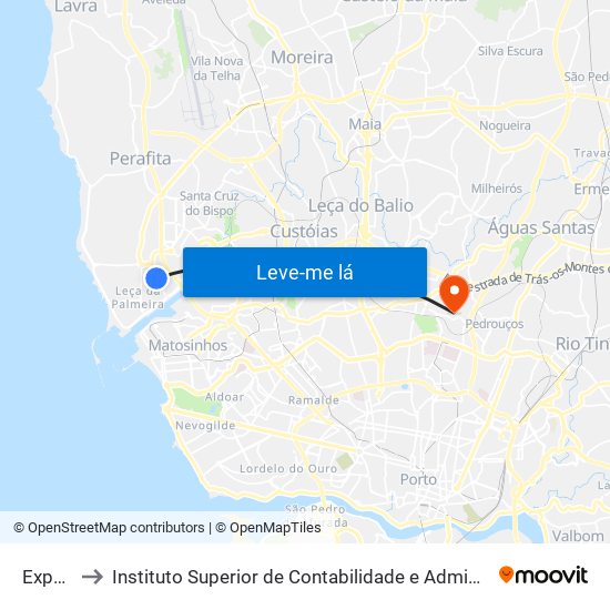 Exponor to Instituto Superior de Contabilidade e Administração do Porto map