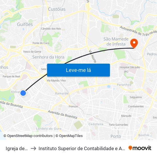 Igreja de Aldoar to Instituto Superior de Contabilidade e Administração do Porto map